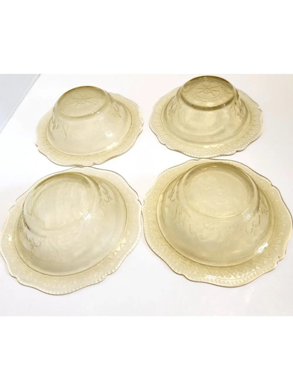 Federal Glass Depression Glass Patrician Spoke Amber Dessert Bowl set of 4 READ